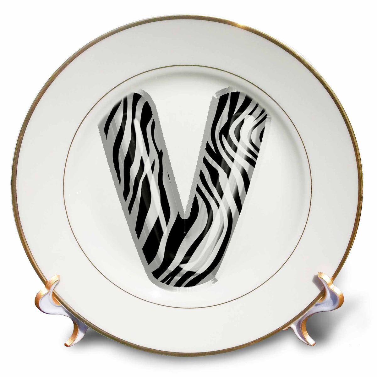 3dRose Zebra Patterned Image of Balloon Monogram V - Plates (cp-383123)