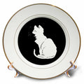 3dRose Minimalistic White Cat Silhouette Vector Art - Plates (cp-383421)