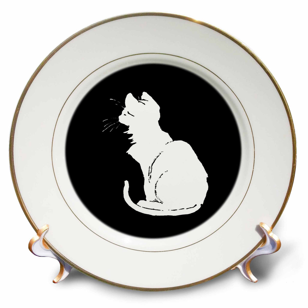 3dRose Minimalistic White Cat Silhouette Vector Art - Plates (cp-383421)