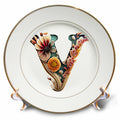 3dRose Anne Marie Baugh - Monograms - Boho Floral Monogram Initial V - Plates (cp-383745)