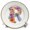 3dRose Pretty Pastel Floral Insect Monogram Initial P - Plates (cp-383761)