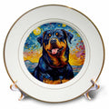 3dRose Rottweiler Portrait in Post-Impressionism Style - Plates (cp-383833)