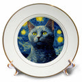 3dRose Russian Blue cat portrait in Post-Impressionism style - Plates (cp-383839)