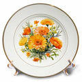 3dRose Pretty Calendula and Acacia Flowers Illustration - Plates (cp-384112)