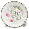 3dRose Pretty Pink Flowers and Leaves Background - Plates (cp-384239)