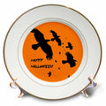 3dRose Happy Halloween Crows in Flight Vector Silhouette - Plates (cp-384340)