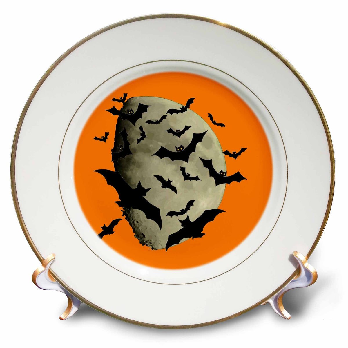 3dRose Taiche - Vector Art - Halloween Bats - Halloween Bats and Haunting Moon - Plates (cp-384343)