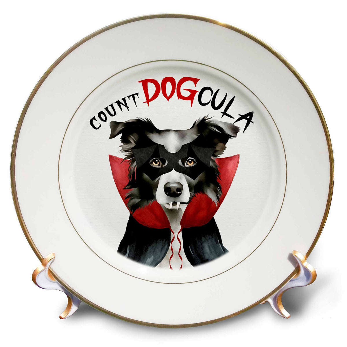 3dRose Sweet Border Collie in a Count DOGcula Costume for Halloween - Plates (cp-384451)