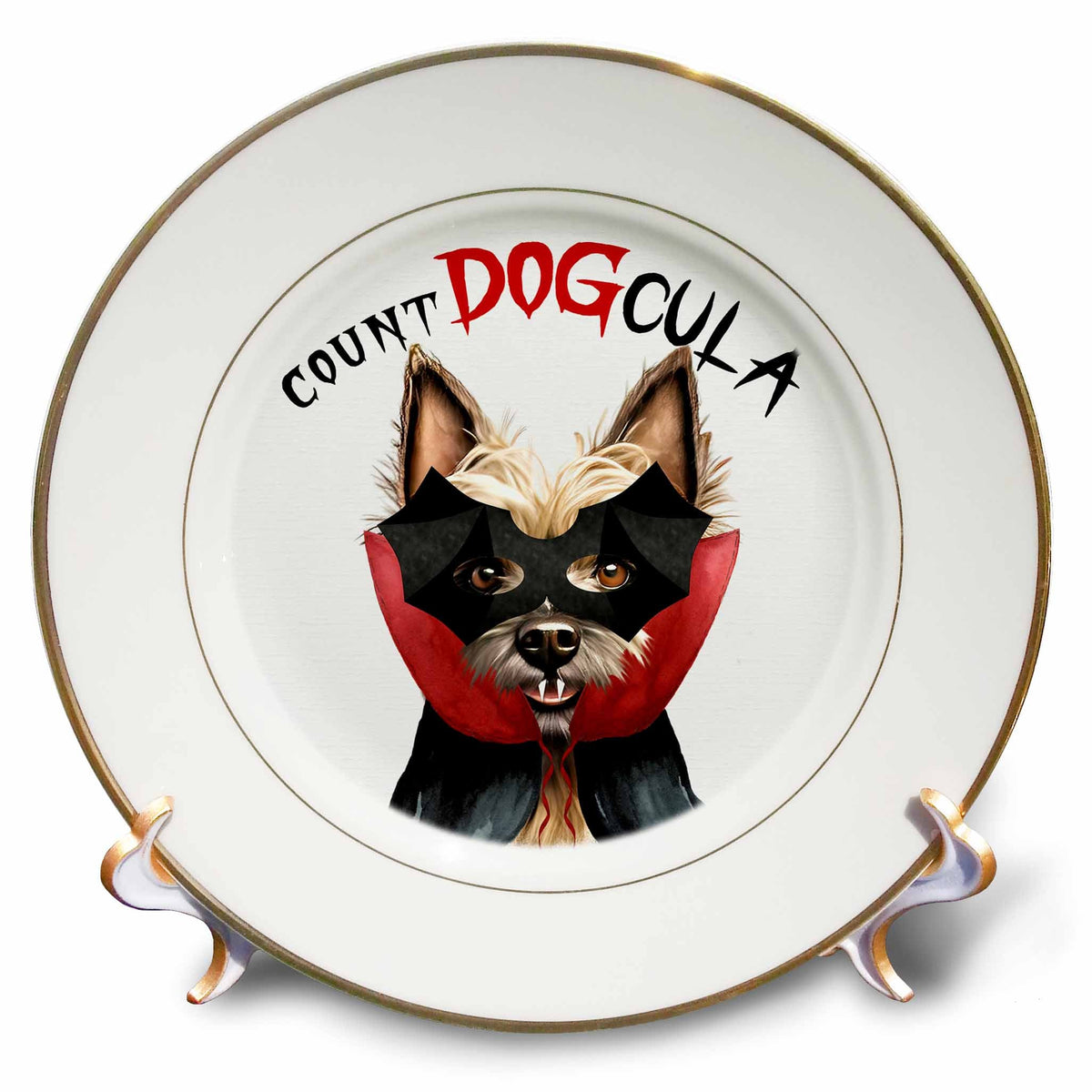 3dRose Sweet Halloween Dog is a Cairn Terrier Dressed as Count DOGcula - Plates (cp-384456)