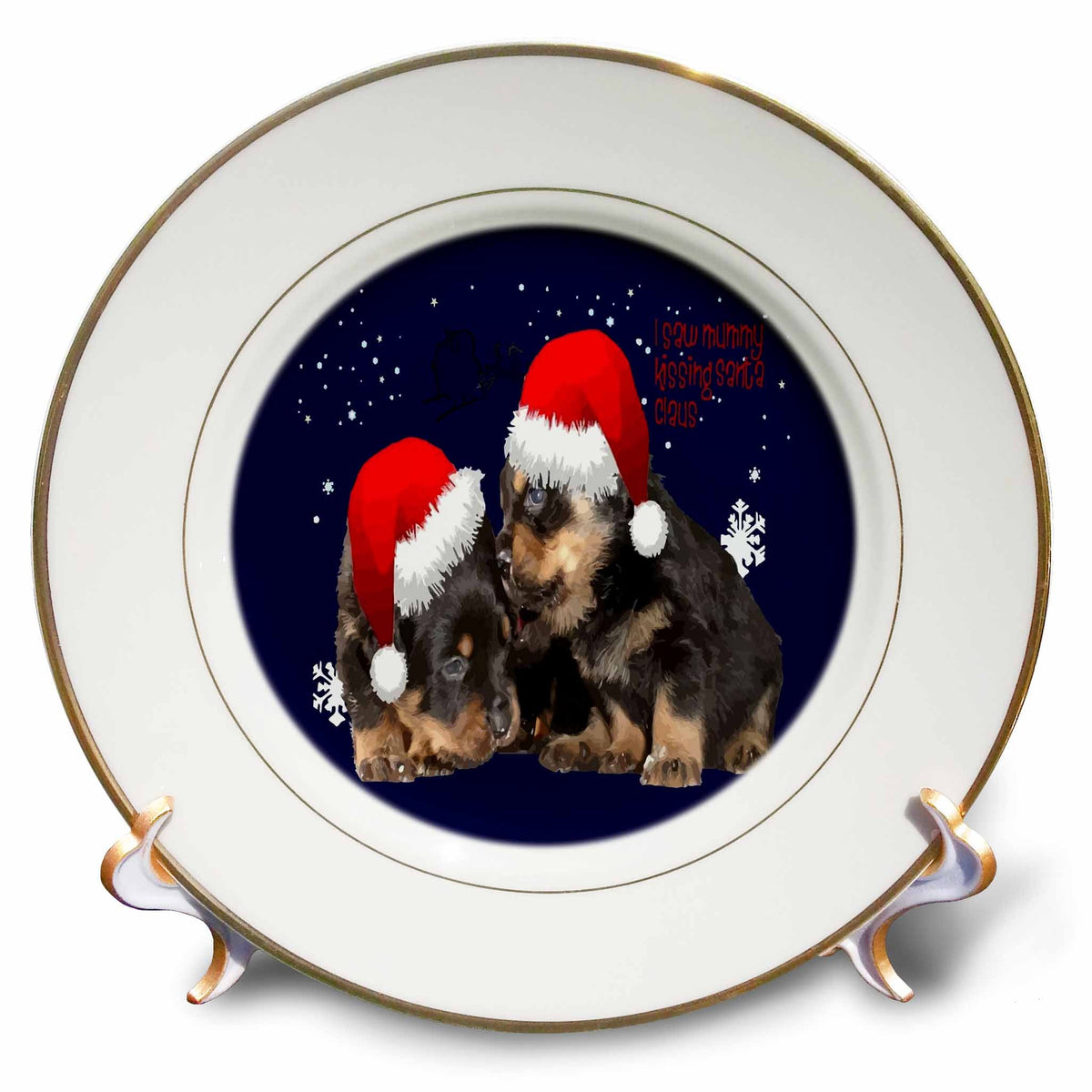 3dRose Holiday Ready Rottweilers A Puppy First Christmas - Plates (cp-384648)