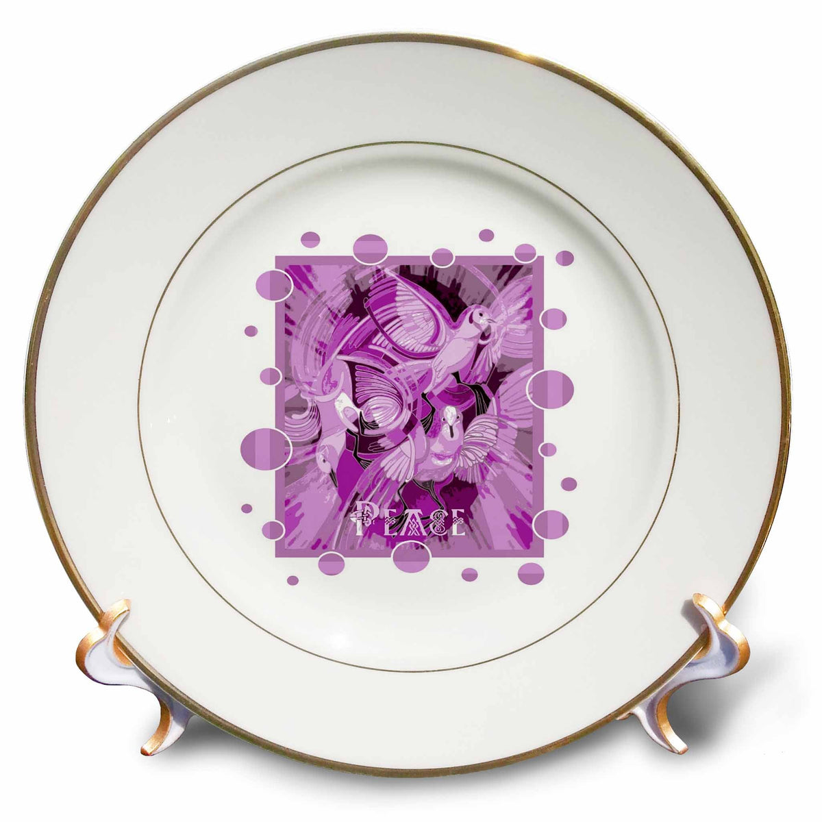 3dRose Dove with Celtic Peace Text in Lilac Tones - Plates (cp-384654)