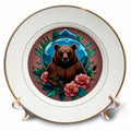 3dRose Alabama State Black Bear Surrounded by Camellia and Hydrangea v2 - Plates (cp-384679)