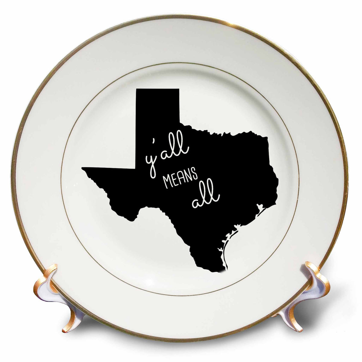 3dRose Yall means all written inside the state of Texas. Black on white. - Plates (cp-384775)