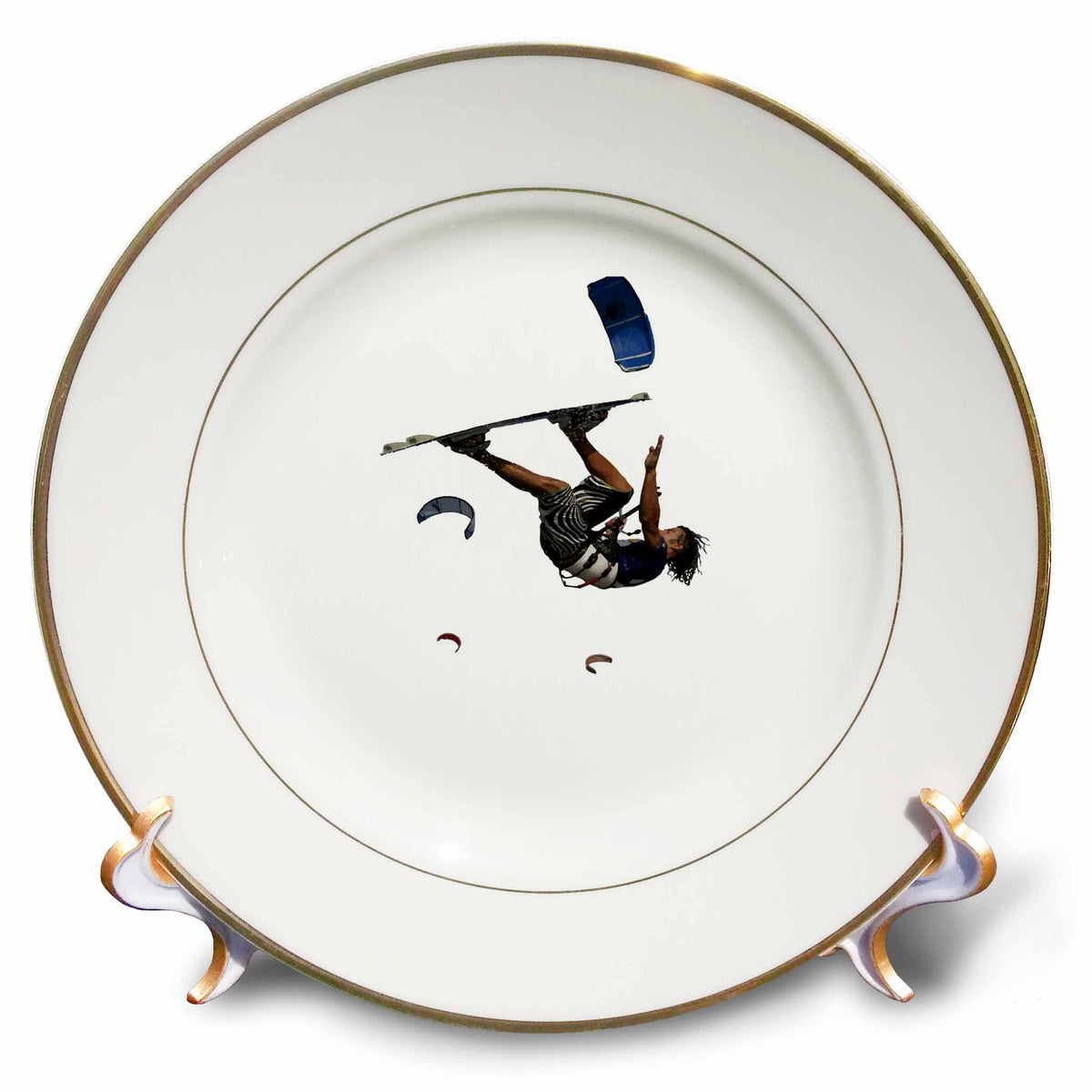 3dRose Kitesurfer Somersaulting Color Illustration - Plates (cp-384856)