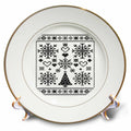 3dRose Christmas Lover Cross Pattern Sampler Artistic Design Black - Plates (cp-384880)