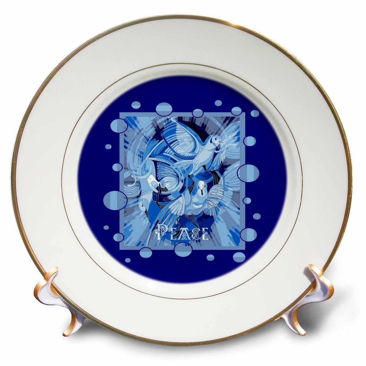 3dRose Dove with Celtic Peace Text in Blue Tones - Plates (cp-384882)