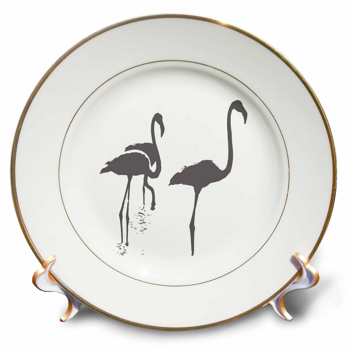 3dRose Minimalistic Three Flamingos Grey Silhouette - Plates (cp-384892)
