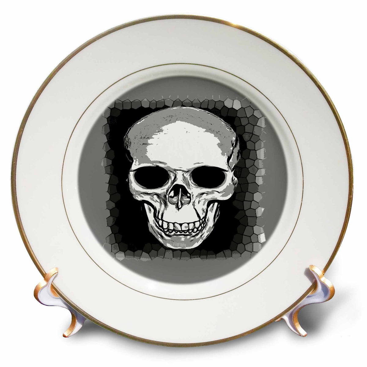 3dRose Vector Skull Cranium with Grungy Geometric Background - Plates (cp-384907)