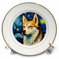 3dRose Siberian Husky Portrait in Post-Impressionism Style - Plates (cp-385168)