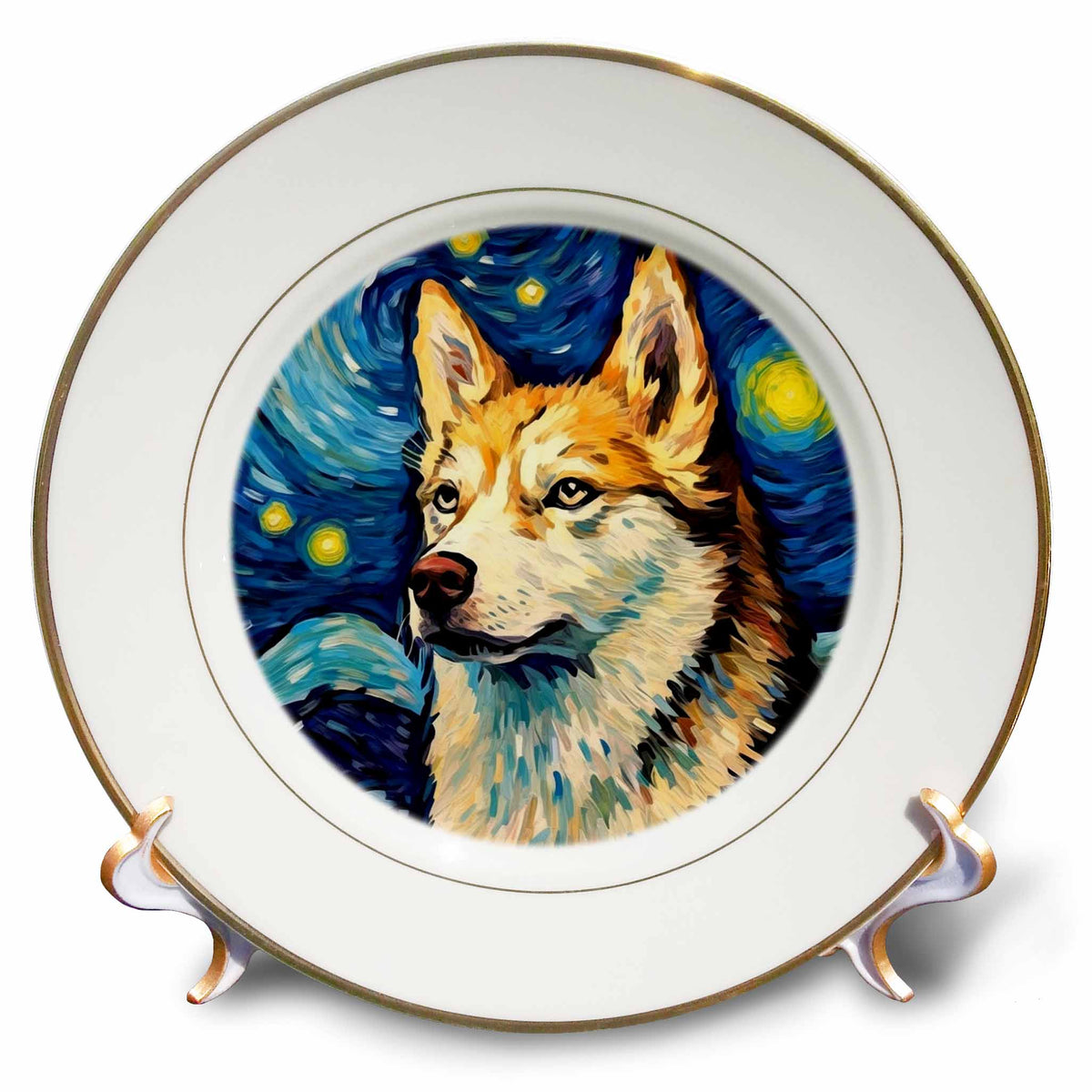 3dRose Siberian Husky Portrait in Post-Impressionism Style - Plates (cp-385168)