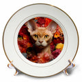 3dRose CR Media - Illustrations - Devon Rex cat with Floral Background - Plates (cp-385186)