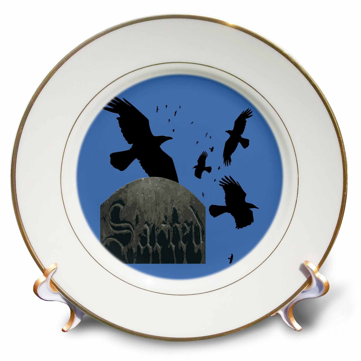 3dRose Sacred Gothic Text Gravestone with Crows and Ravens - Plates (cp-385233)