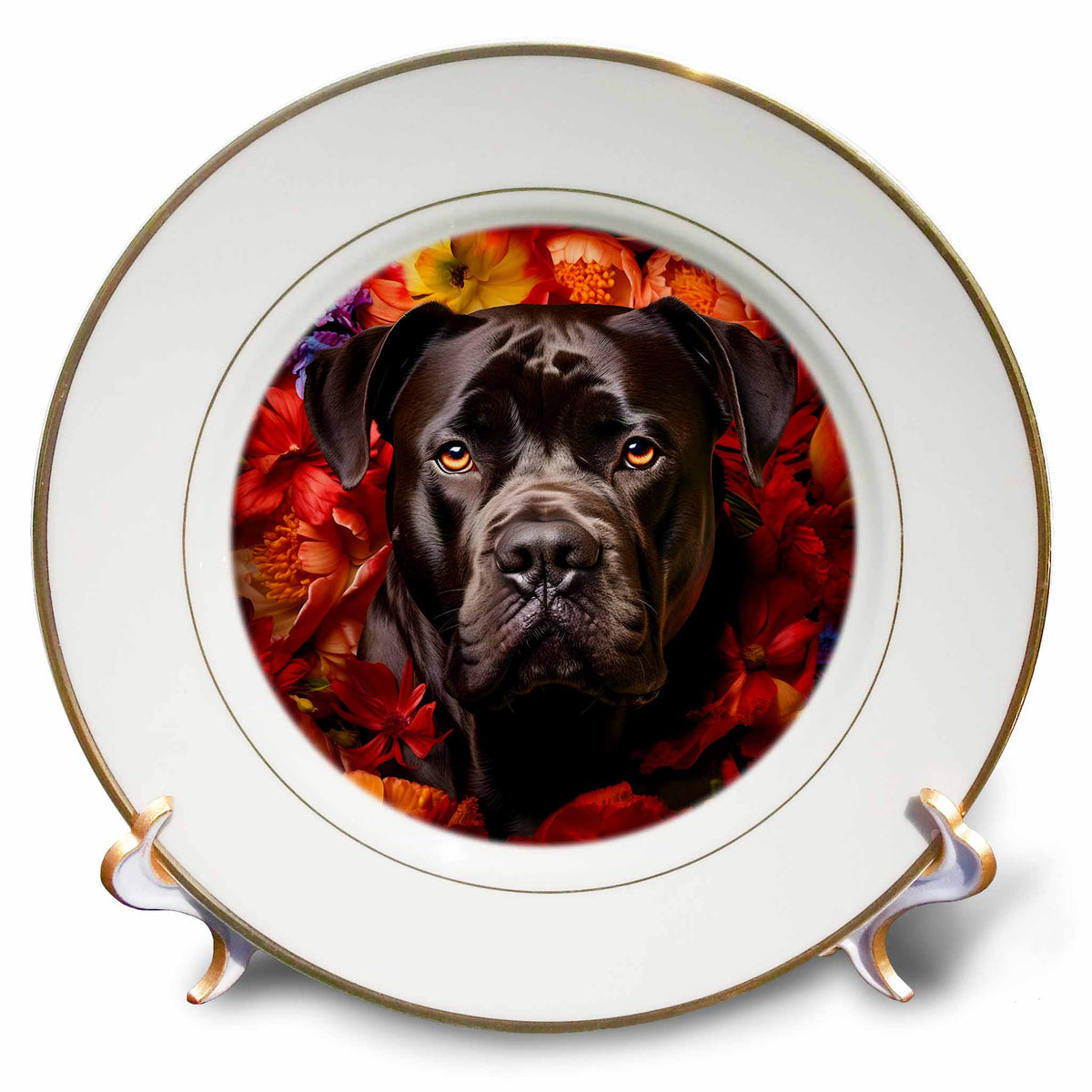 3dRose CR Media - Illustrations - Cane Corso with Floral Background - Plates (cp-385307)