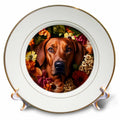 3dRose CR Media - Illustrations - Rhodesian Ridgeback with Floral Background - Plates (cp-385317)