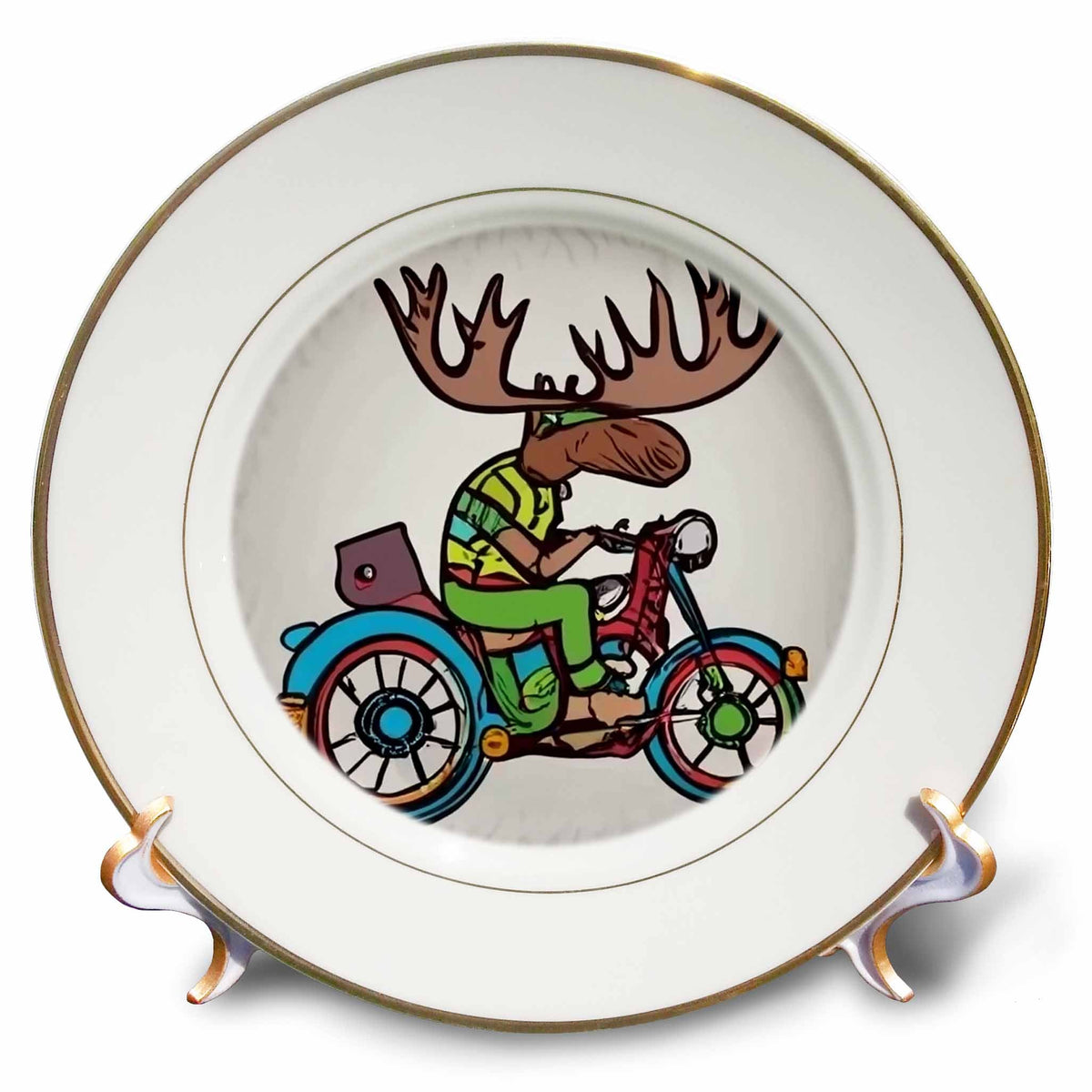 3dRose Cute Funny Moose Riding Motorcycle Biker Trex - Plates (cp-385325)