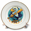 3dRose Cute Funny Eagle Bird Playing Baseball Sports Cubism Style - Plates (cp-385404)