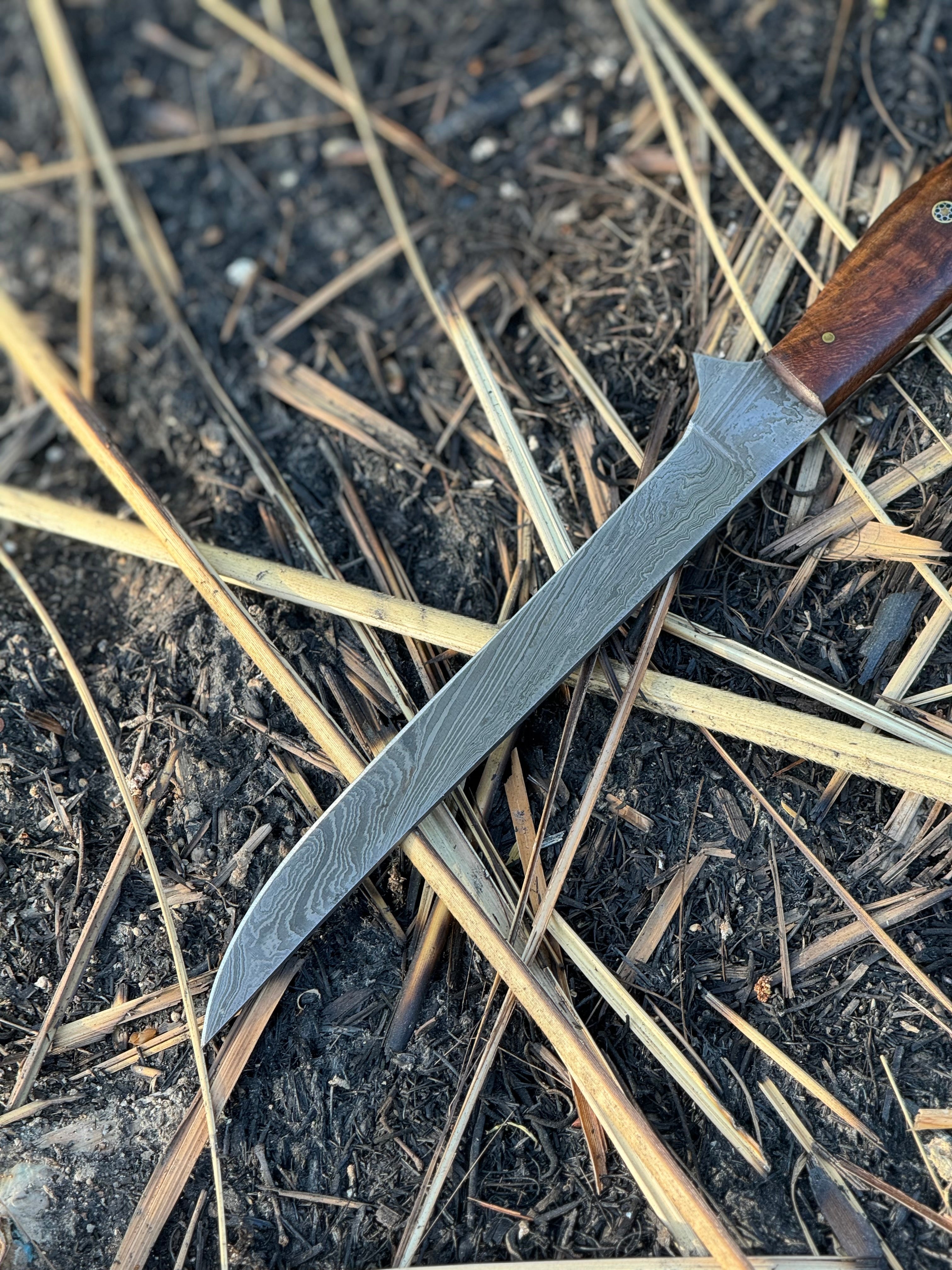 Custom Handmade Damascus Steel Fishing Fillet Knife - 13" Blade, Rosewood Handle with Steel Bolster & Leather Sheath | Superior Flexible Fillet Knife