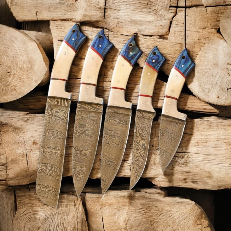 Premium Damascus Kitchen Knife Set – Handcrafted with Camel Bone & Pakkawood Handle | Holiday Edition