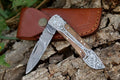 Fall Edition Damascus Folding Knife – 3" Blade, Rosewood Grip & Steel Bolster
