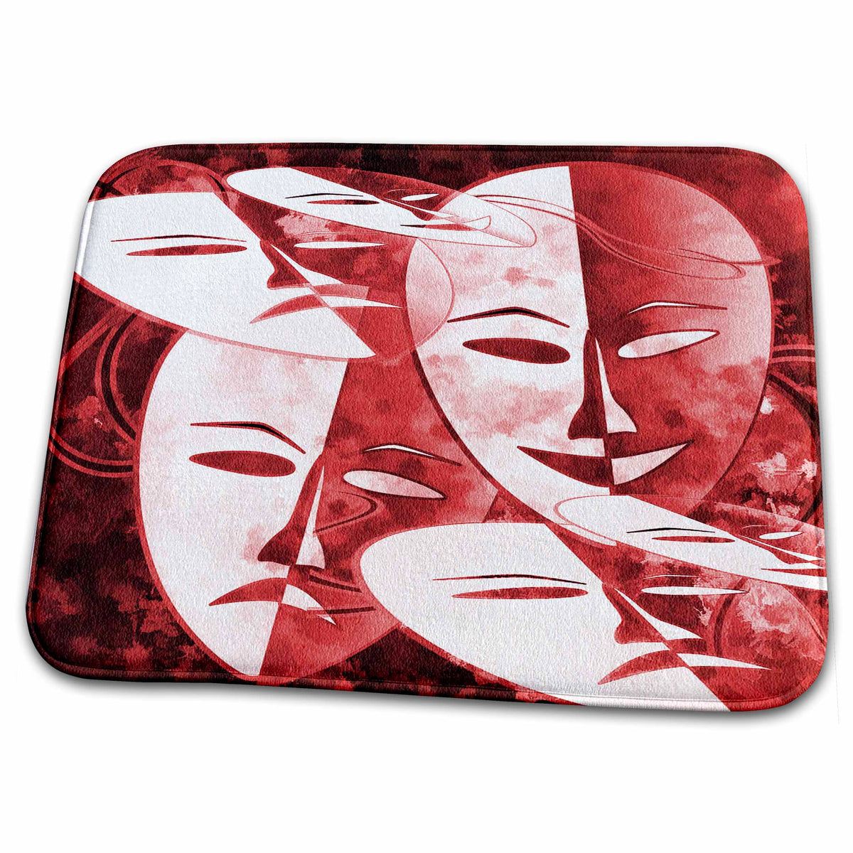 Dish Drying Mat - Masks. Carnival. Red and white. Abstract