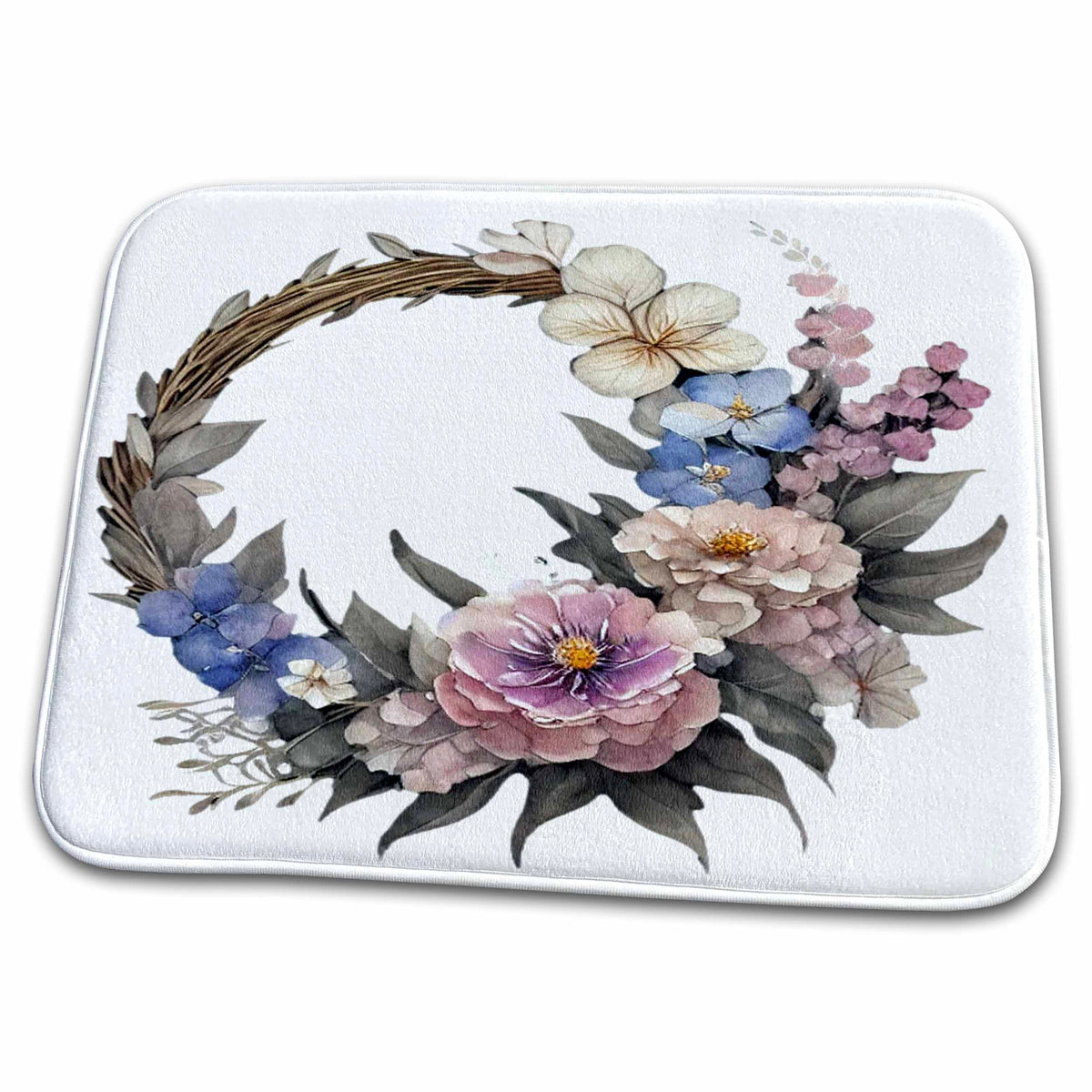 Dish Drying Mat - Pretty Purple and Blue Flower Wreath Illustration Illustrations