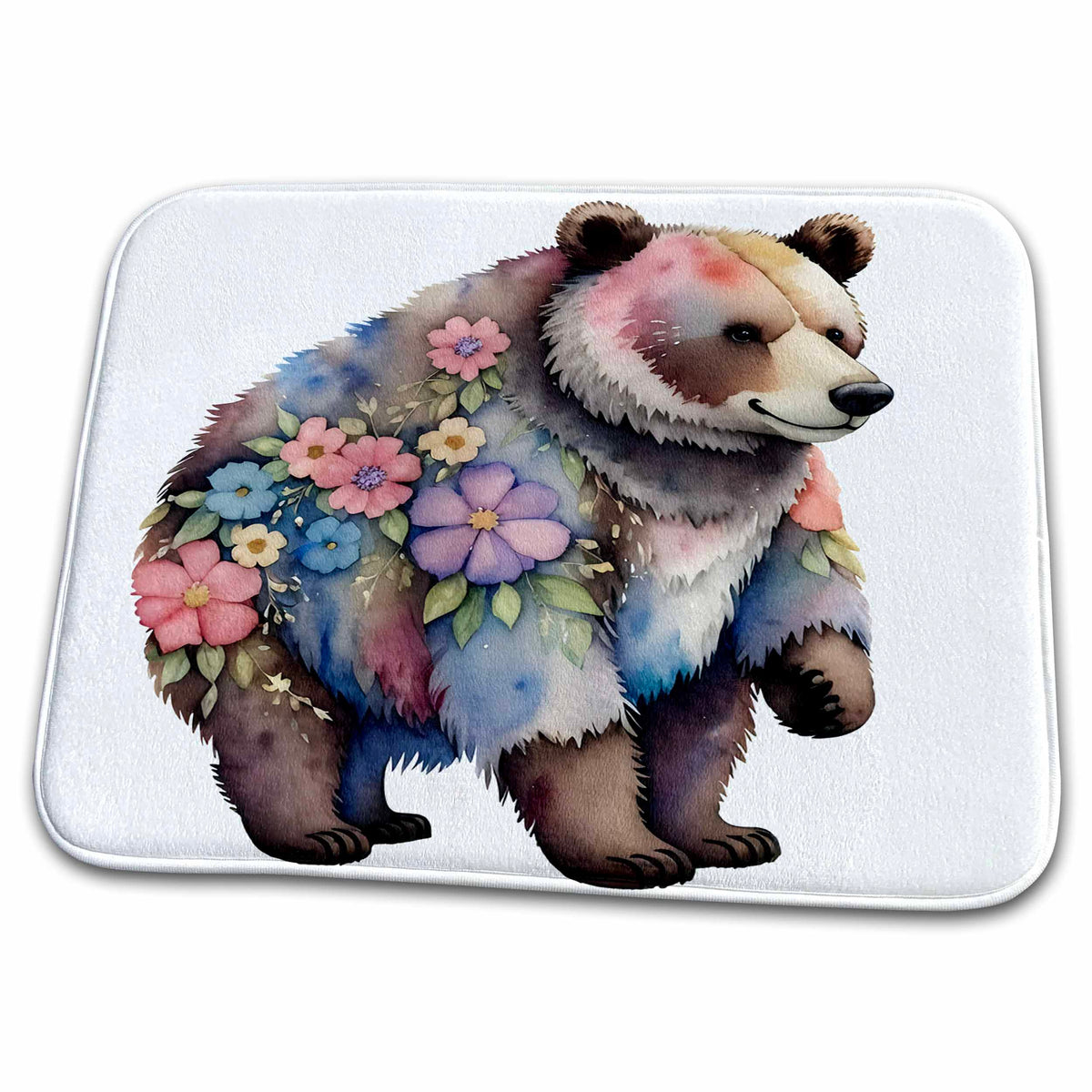 Dish Drying Mat - Floral Bear Illustration Illustrations