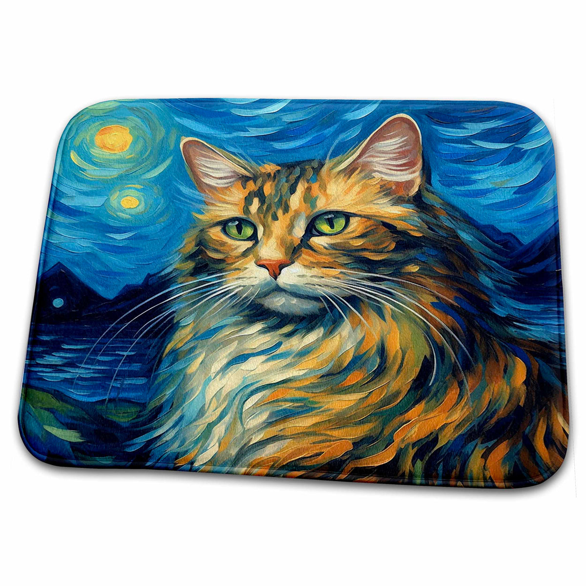 Dish Drying Mat - Maine Coon portrait in Post-Impressionism style CR Media - Illustrations