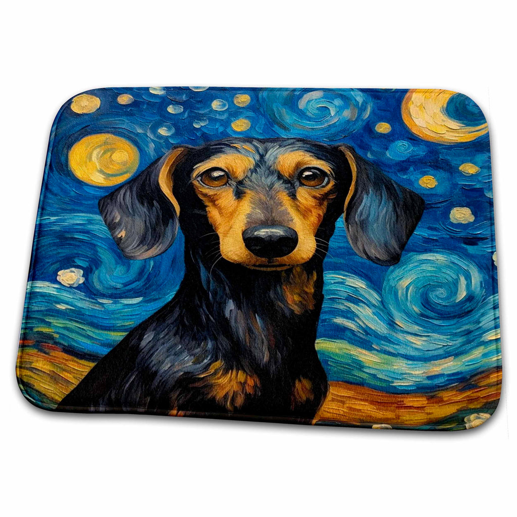 Dish Drying Mat - Dachshund portrait in Post-Impressionism style CR Media - Illustrations