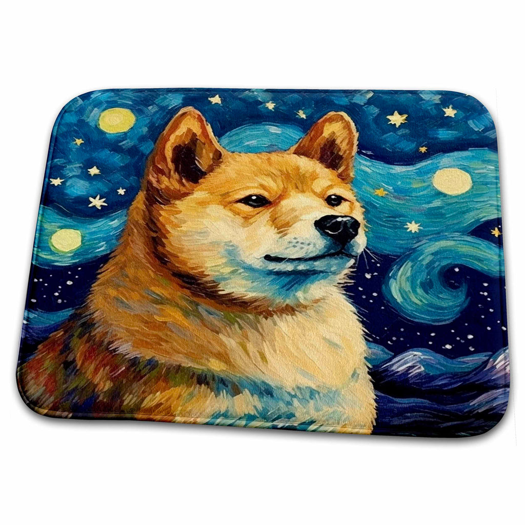 Dish Drying Mat - Shia Inu portrait in Post-Impressionism style CR Media - Illustrations