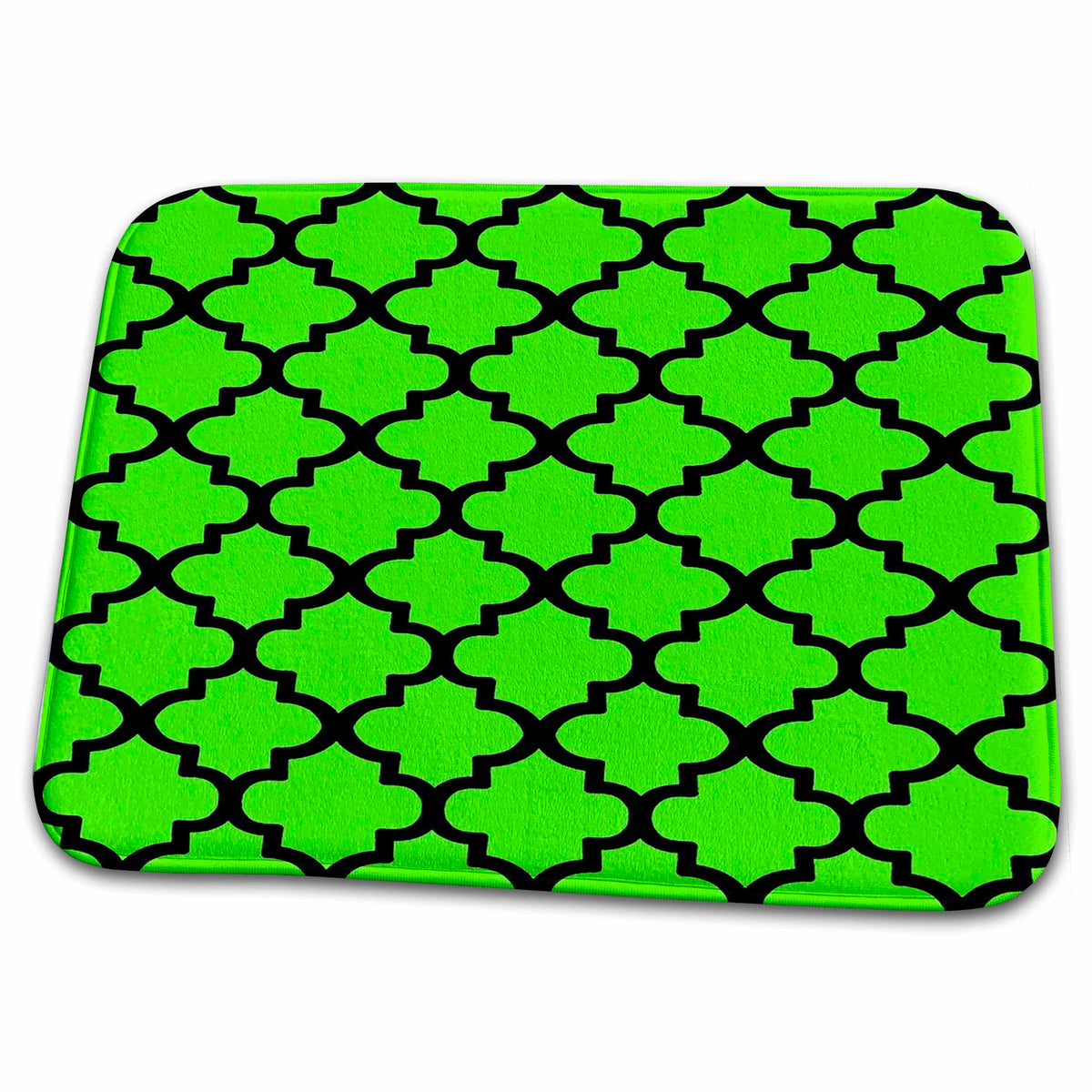 Dish Drying Mat - Quatrefoil Pattern In Black Outline On Lime Green Digital Art - Quatrefoil Pattern
