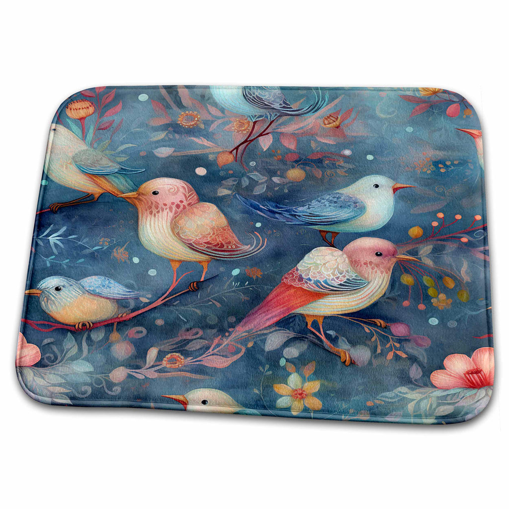 Dish Drying Mat - Cute Birds and Leaves Background Backgrounds - Anne Marie Baugh