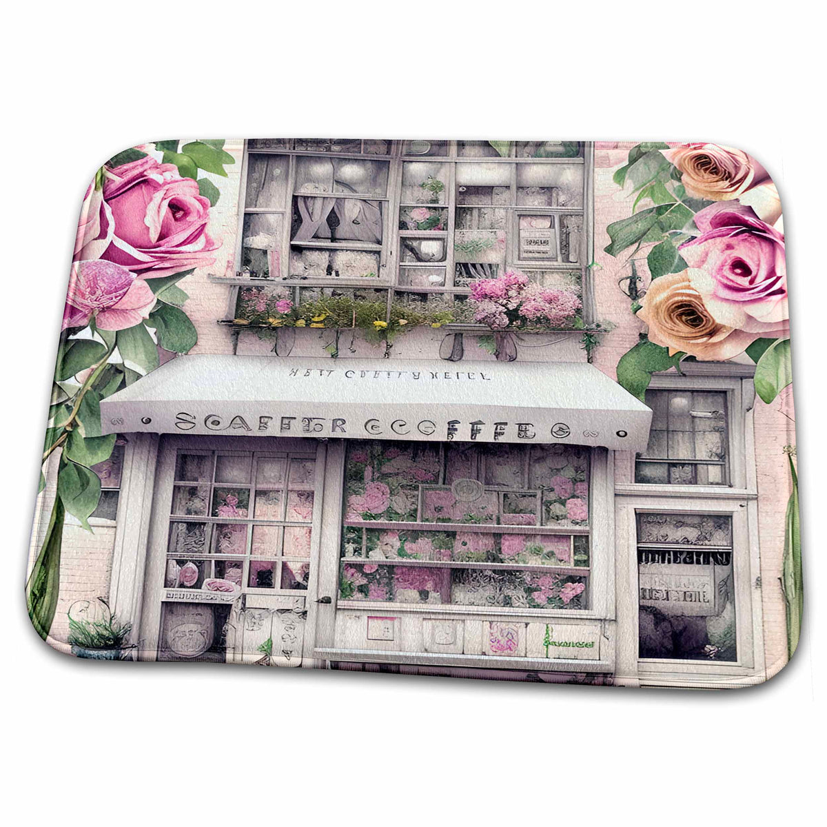 Dish Drying Mat - Pink French Shops Background Backgrounds - Anne Marie Baugh