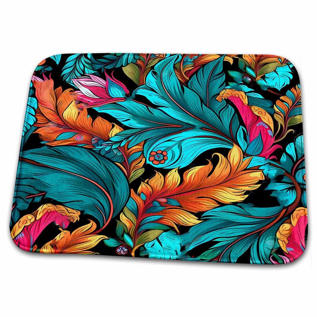 Dish Drying Mat - Bright Teal Orange and Pink Feather Background Backgrounds - Anne Marie Baugh