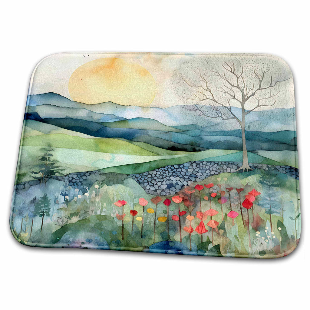 Dish Drying Mat - Pretty Mountains and Meadow Collage Background Backgrounds - Anne Marie Baugh