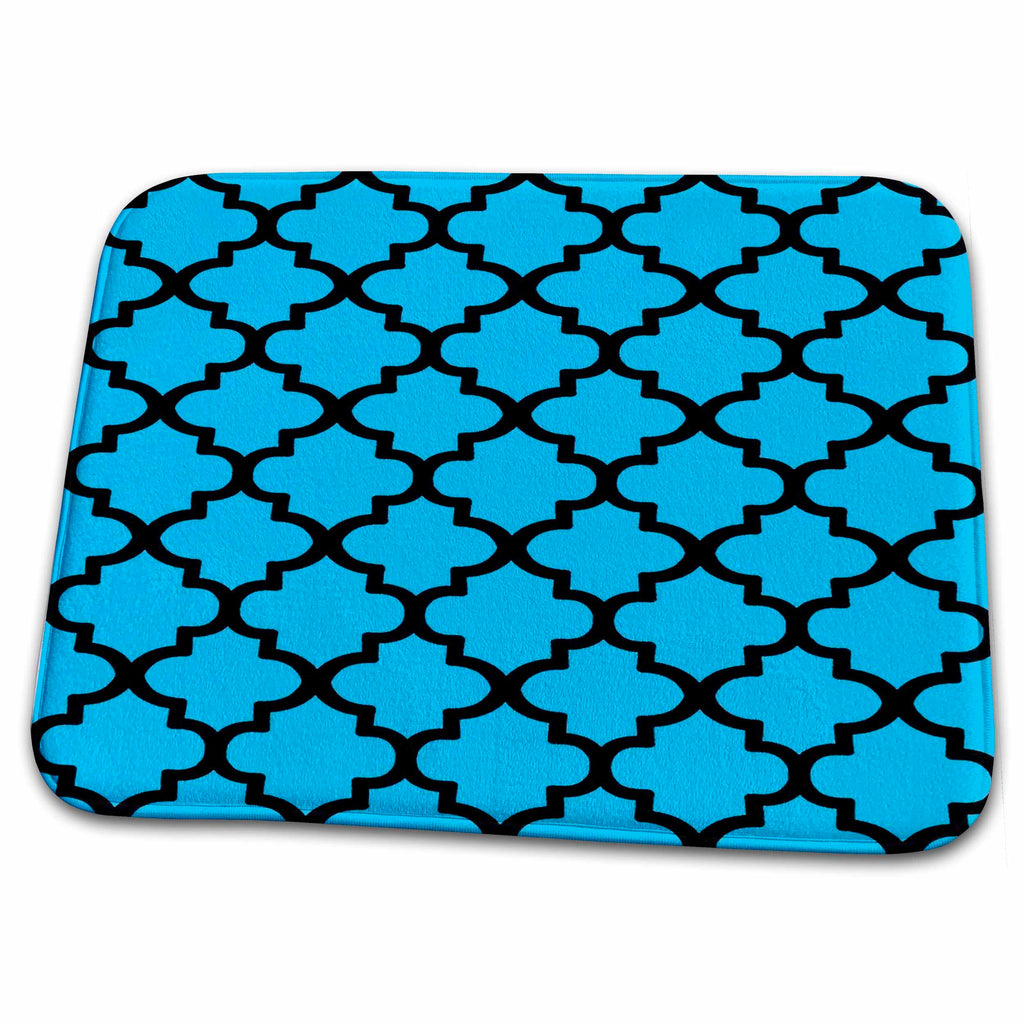 Dish Drying Mat - Quatrefoil Pattern In Black Outline On Blue Digital Art - Quatrefoil Pattern