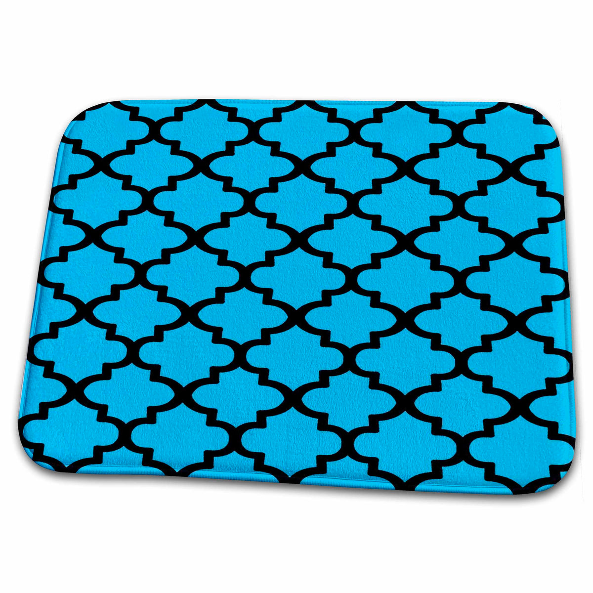 Dish Drying Mat - Quatrefoil Pattern In Black Outline On Blue Digital Art - Quatrefoil Pattern