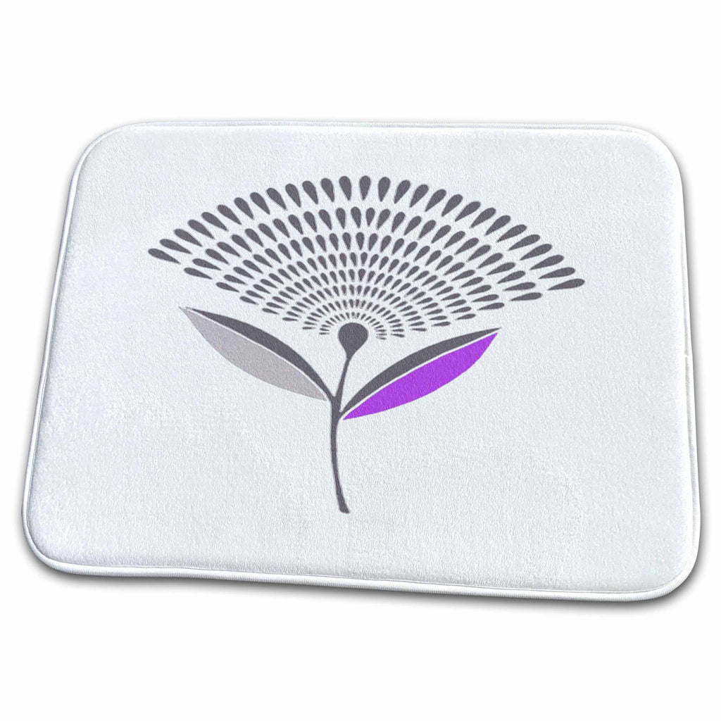Dish Drying Mat - Mid Century Modern Dandelion Seed Head In Lilac Vector Art - Dandelion Seed Head