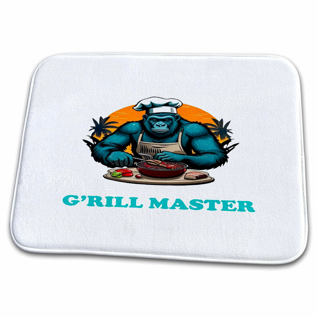 Dish Drying Mat - Grill Master BBQ Griller Fun Pun Vector Art - Barbecue Griller Pun