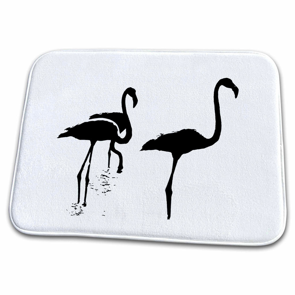 Dish Drying Mat - Minimalistic Three Flamingos Black Silhouette Vector Art - Flamingo