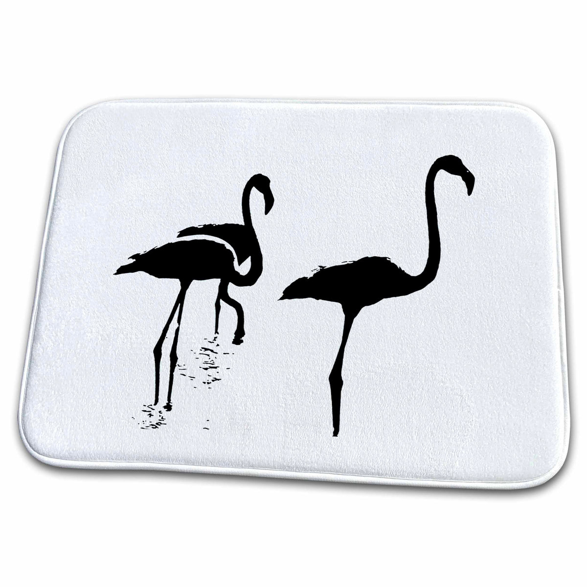 Dish Drying Mat - Minimalistic Three Flamingos Black Silhouette Vector Art - Flamingo